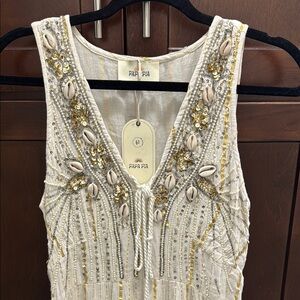 Embellished Sleeveless Dress with Shell Accents